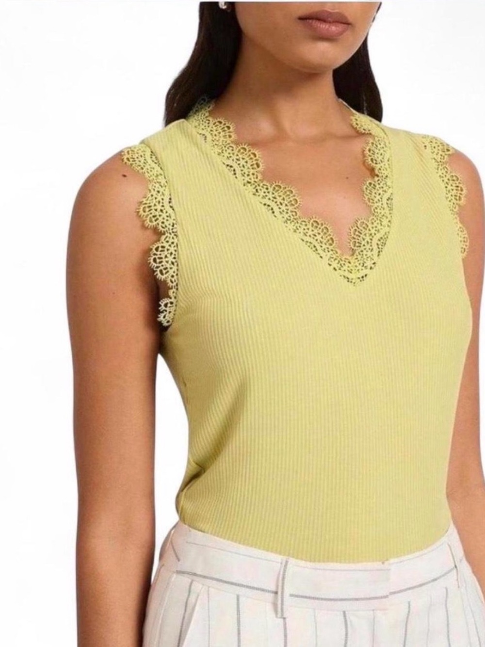 Marcs Sleeveless Lace-Trim V-Neck Top - Yellow